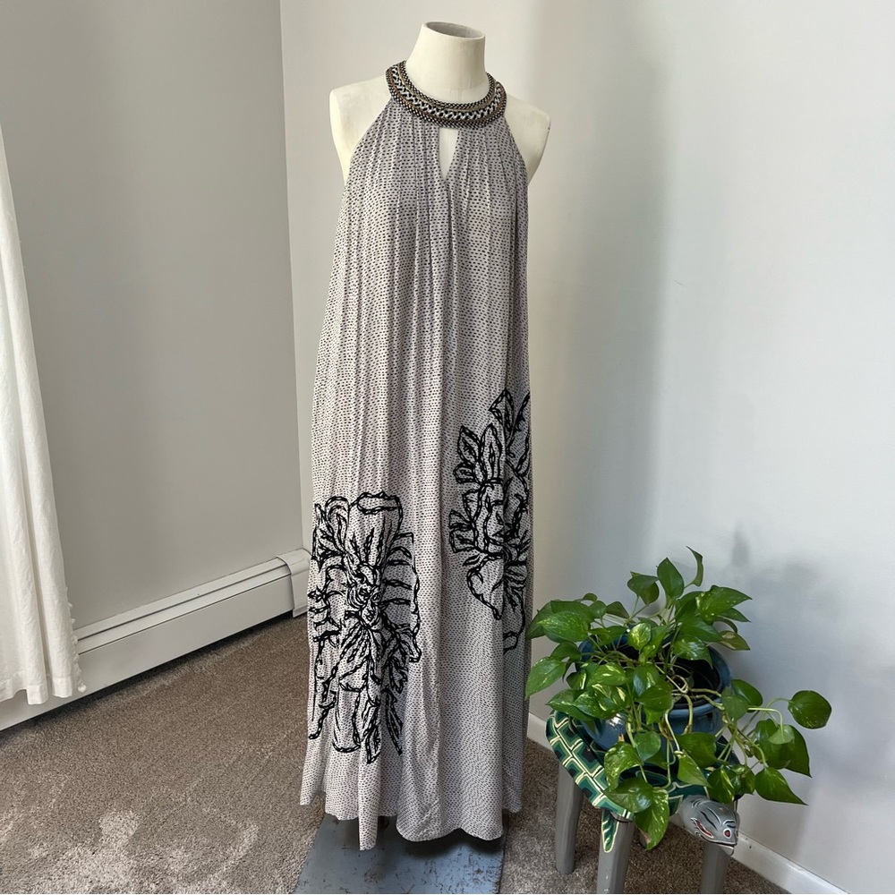 Ranna Gill Maxi Dress with Floral Embroidery, XS